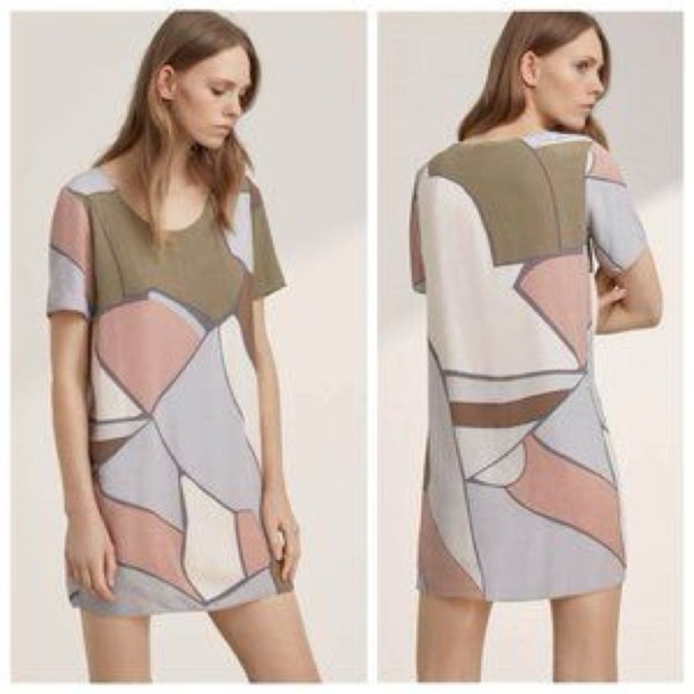 Aritzia Wilfred Tiegan Desert Abstract Print Short Sleeve Shift Dress Size Small - Picture 2 of 12